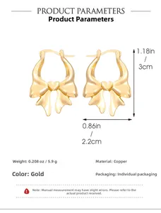 Detaillierte Größen und Gewichtsangaben für goldene Schleifen-Herzohrringe aus Kupfer