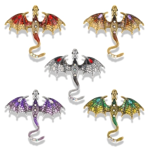 Broches dragon vintage en émail avec strass en cinq couleurs pour costumes