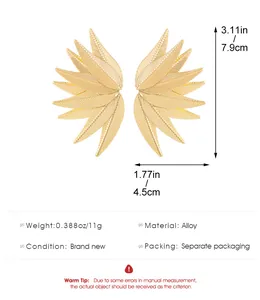 Size specifications for large gold feather earrings in minimalist alloy metal design