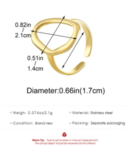 Detailed size and weight specs for the polished gold oval open ring in stainless steel