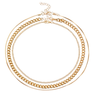 Three-layer layered gold curb chain necklace set with adjustable lobster clasp closure