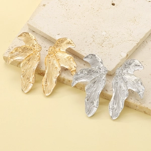 Minimalist alloy leaf earrings in gold and silver finish with wavy textured surface