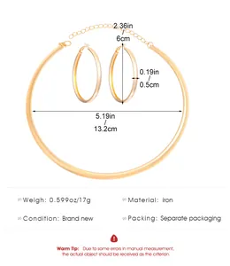 Tableau des tailles pour collier choker en fer doré et boucles d'oreilles avec dimensions