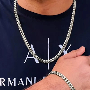 Collana e Bracciale a Maglia Cubana in Metallo Argentato da Uomo Minimalista Hip Hop Punk Catena Spessa Gioielli da Festa