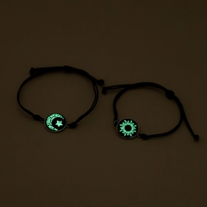 Leuchtende Sonne und Mond geflochtene Armbänder für Paare mit grünem Nachtlichteffekt