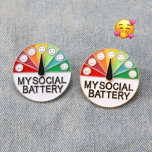Social Battery Mood Indicator Enamel Pin Sliding Rotating Pointer Alloy Badge Funny Gift Brooch For Clothing Backpack Unisex Jewelry