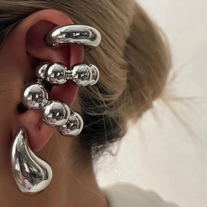 Minimalist Copper Acrylic Resin Earring Collection For Women European Style Rhinestone Artificial Pearl Polished Ear Cuffs Jewelry
