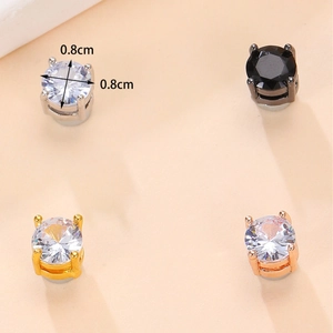 0.8cm magnetic stud earrings set with shiny cubic zirconia in four metallic finishes