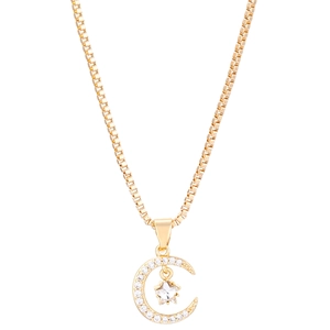 Vintage gouden ketting met een hanger van halve maan en ster met fonkelende zirkonia stenen