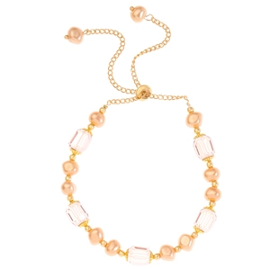 French vintage purple pearl and pink crystal bracelet with adjustable gold chain
