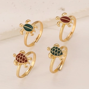 Set di 4 anelli tartaruga minimalisti in oro con smalto colorato e fasce regolabili