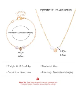 Tabella taglie di collana e bracciale di perle con dimensioni e dettagli del materiale