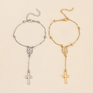 Ensemble de bracelets chapelet or et argent avec médaille de la Vierge Marie et croix