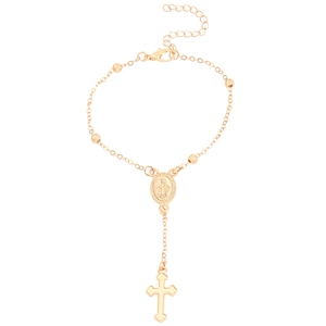 Bracelet chapelet doré avec médaille de la Vierge Marie et pendentif croix