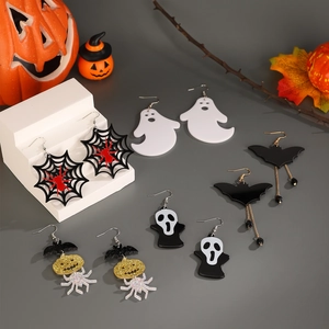Halloween earring set with acrylic ghost, pumpkin, and spider designs for festive wear