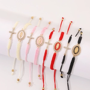 Ensemble de bracelets tressés à la main avec pendentifs Vierge Marie et Croix réglables