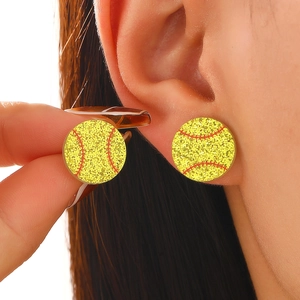 Glitzernde gelbe Softball-Ohrstecker mit roten Nähten für alle Sportbegeisterte