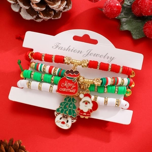Set di braccialetti natalizi con pupazzo di neve e perline rosse e verdi per regali