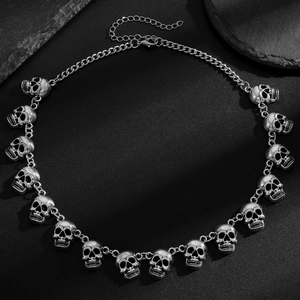 Gotische Vintage Silber Totenkopf-Halskette mit 3D-Anhängern und verstellbarer Kette