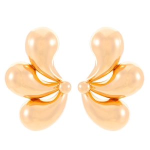Detailed macro view showing the high-polished gold finish on teardrop petal earrings