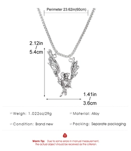 Detailed size specifications for vintage punk winged angel pendant in retro silver alloy