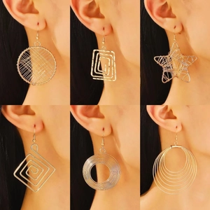 Geometric Hollow Iron Drop Earrings For Women Western Fashion Spiral Woven Round Square Earrings Stainless Steel Post Jewelry