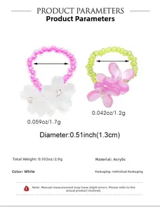 Detailed size view of handmade acrylic floral beaded rings with measurement in inches