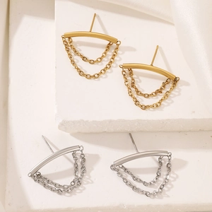 Chic stainless steel tassel chain earrings set in gold and silver finishes for women