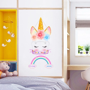 Rainbow unicorn wall hanging decoration with Come Inside text for kids bedroom