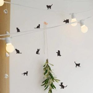Stickers muraux silhouettes chat noir nordique pour décoration de chambre d'enfant