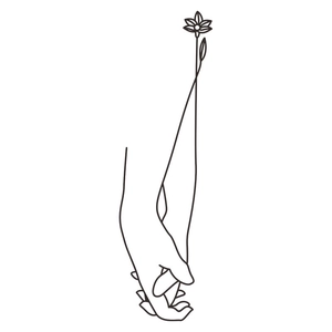 Minimalistischer Wandaufkleber mit Händchenhalten-Linienkunst und Blumendetail