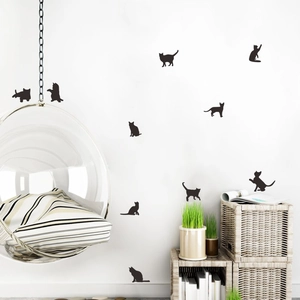 Lot de stickers muraux silhouettes de chats noirs pour décoration de chambre moderne