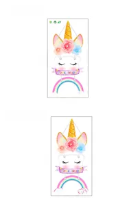 Detailed view of cartoon unicorn wall sticker layout with precise size dimensions