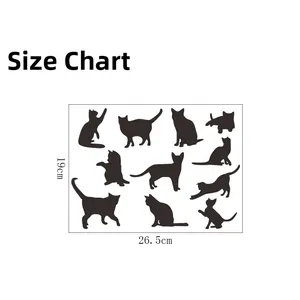 Tableau des dimensions pour stickers muraux chats noirs minimalistes de 19x26,5 cm