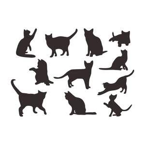 Détails de dix stickers muraux chats noirs minimalistes dans diverses poses de jeu