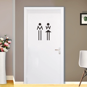 Adesivi creativi neri per porte del bagno con icone minimaliste per uomo e donna