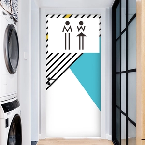 Adesivo per porta del bagno minimalista con strisce nere geometriche e icone creative M/W