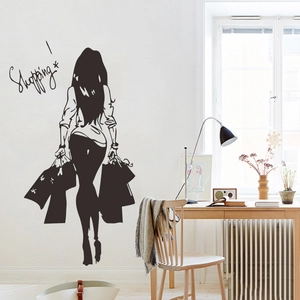 Fashionable shopping girl wall sticker silhouette for modern home bedroom decor