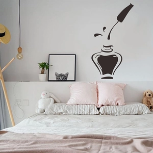 Minimalist black nail polish bottle and splash wall sticker for nail salon decor