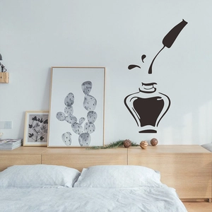 Minimalist black nail polish wall decal for modern bedroom decor and glass display