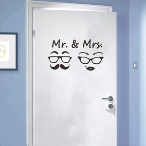 Vintage Mr & Mrs glasses mustache and lips door stickers for home restroom decor