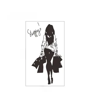 Detail view of fashion girl shopping wall sticker showing 42x75cm dimensions and silhouette