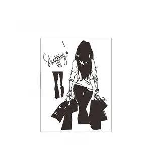 Detailed layout design of a girl shopping wall sticker with 58.7cm by 42cm dimensions