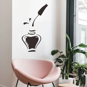 Artistic black line wall decal of nail polish bottle and brush for nail salon decor