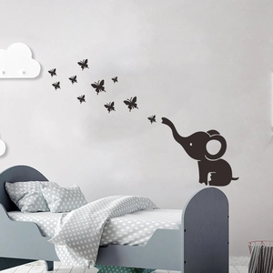 Cartoon elephant and butterflies wall sticker for kids room nursery wall decor