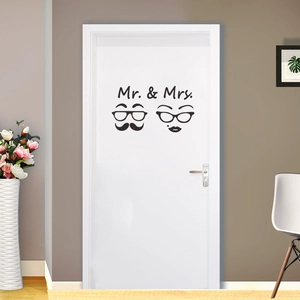 Mr. & Mrs. vintage eyewear wall stickers for bathroom doors in modern black design