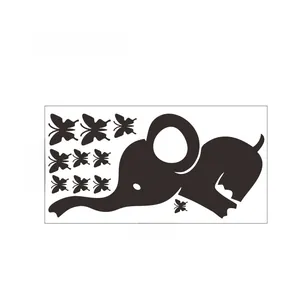 Detailed layout of elephant and butterflies wall sticker set measuring 57cm by 27.8cm