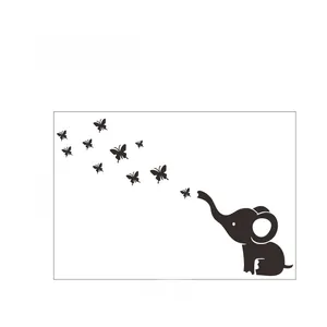 Cartoon elephant and butterflies wall sticker set, display dimensions 117cm by 78cm