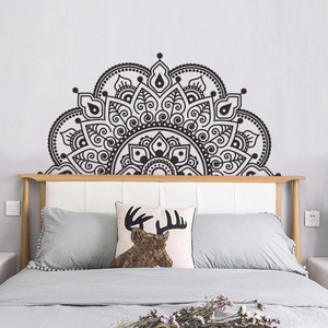 Black semi-circle mandala wall sticker for bedroom headboard decoration with geometric patterns