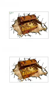Plan détaillé du sticker mural 3D montrant les dimensions du coffre au trésor de pirate vintage